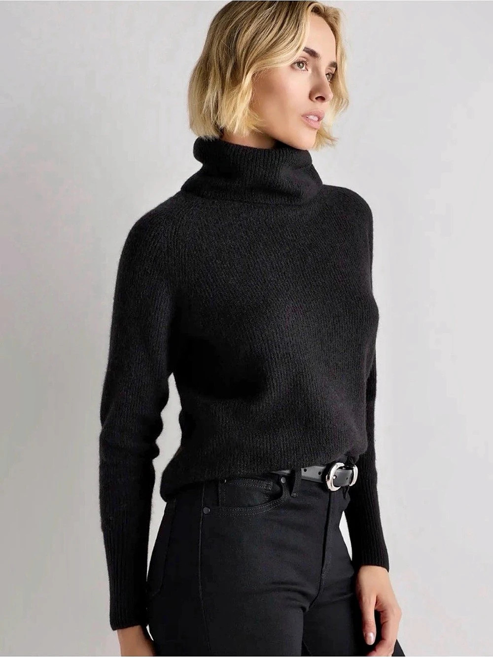 Quince Lightweight Baby Alpaca Turtleneck Sweater Black Sweater M